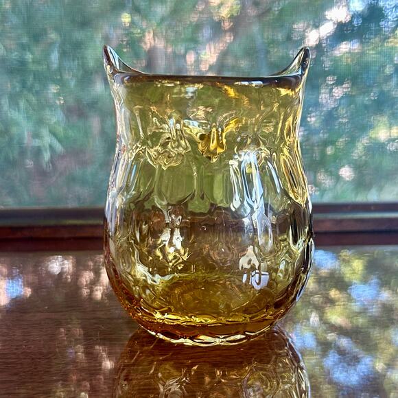 Vintage Amber Glass Owl Figurine Vase or Candle Holder – 4.5” Tall - Picture 6 of 9